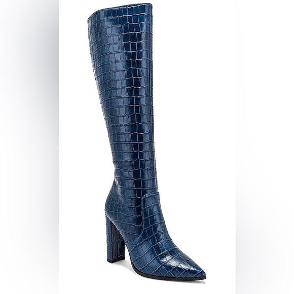 Tony Bianco Shoes - Tony Bianco Lucille Blue Croc Knee High Boots Size 8 Leather Block Heel NEW